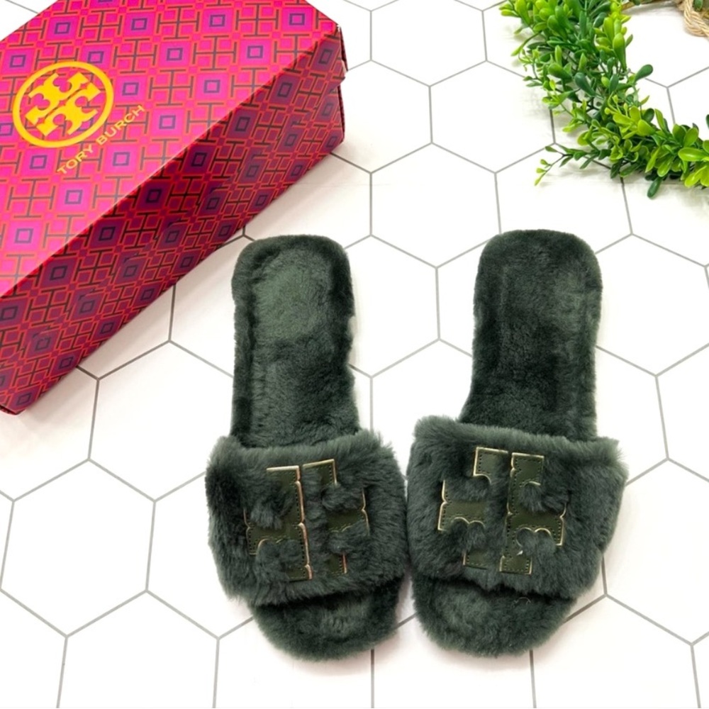 Tory Burch Double T Shearling Slides 7